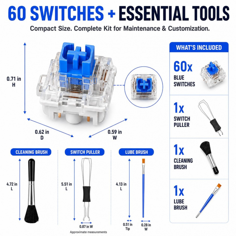 60PCS Blue Mechanical Keyboard - огляд і ціна 3D Print Removal Tool